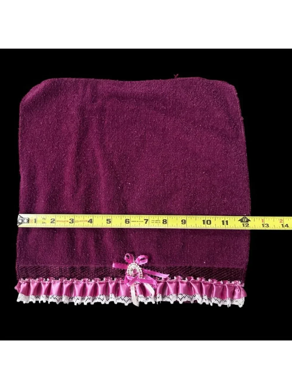 Vintage Maroon Hand Towel Washcloth Set Lace Pink Ribbon 90s Granny Cottagecore